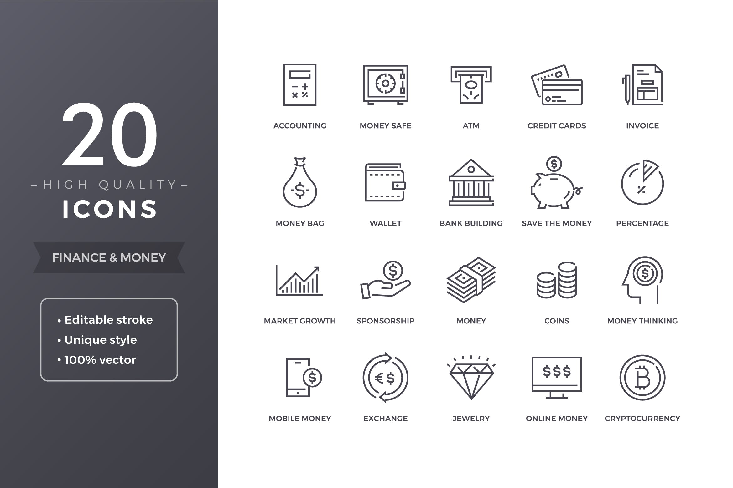 精致金融行业线性图标源文件下载Finance Icons