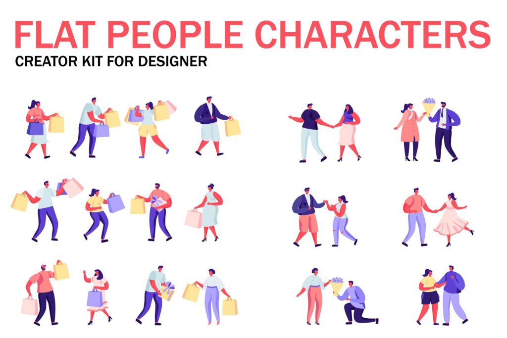 商场或超市购物场景主题插画素材Flat People Character Creator Kit Xhksyca