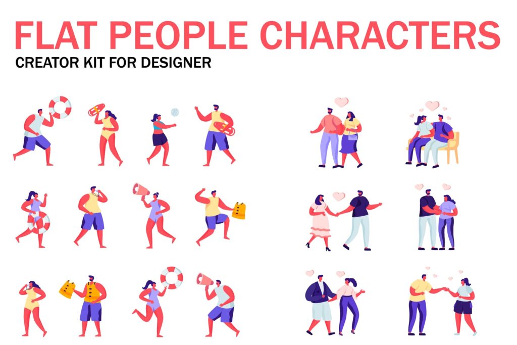 游泳场景人物动态扁平化人物为商务冬天插画素材Flat People Character Creator Kit P6vf4wz