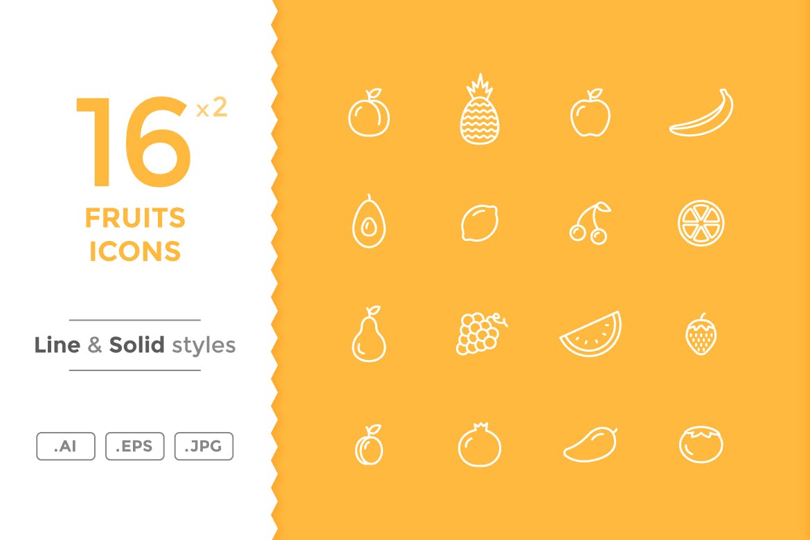水果系列创意线性图标源文件下载Fruits Icons