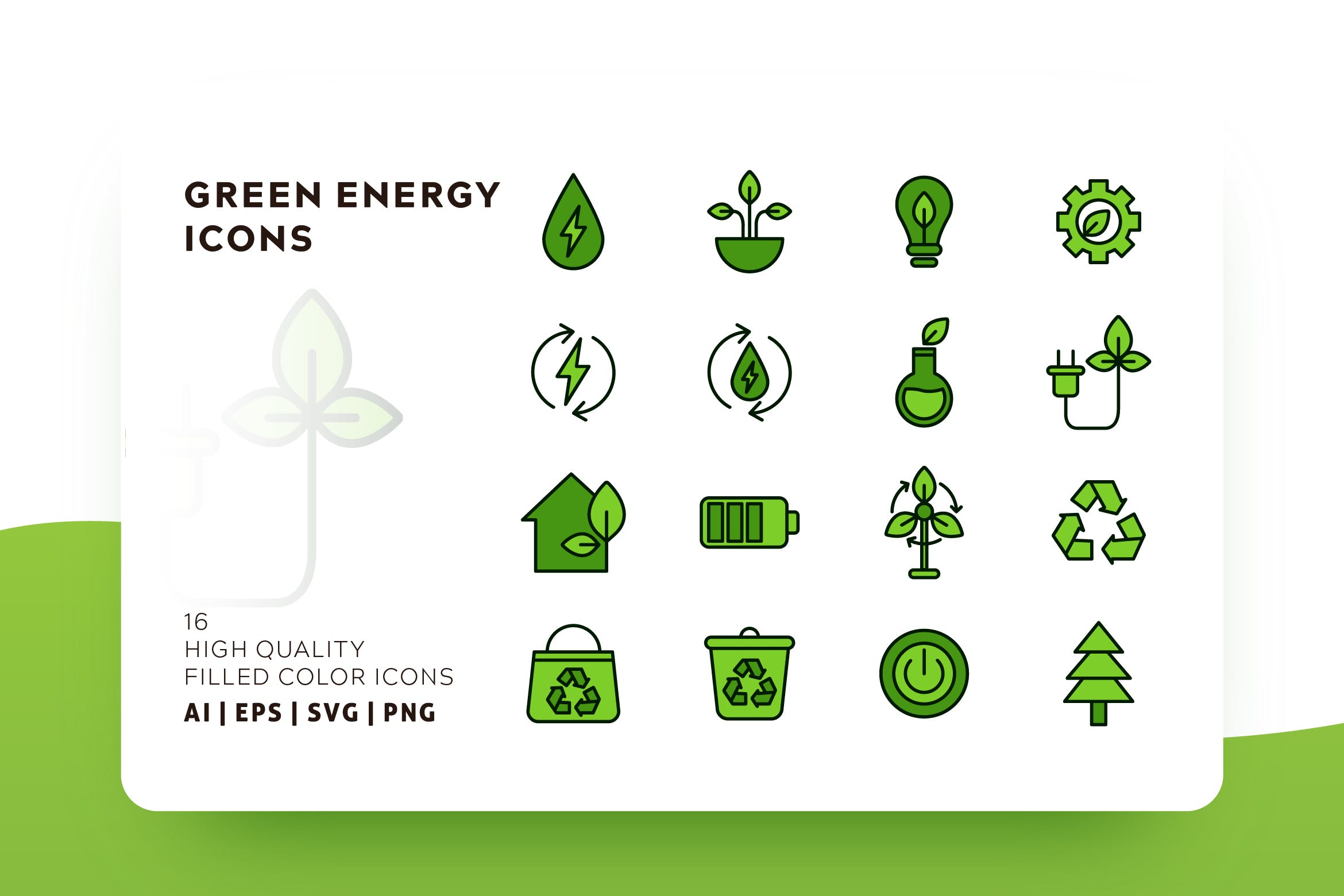 绿色能源相关描边风图标源文件下载GREEN ENERGY OUTLINE