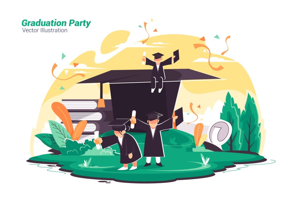 毕业派对主题创意扁平化矢量插图Graduation Party Vector Illustration