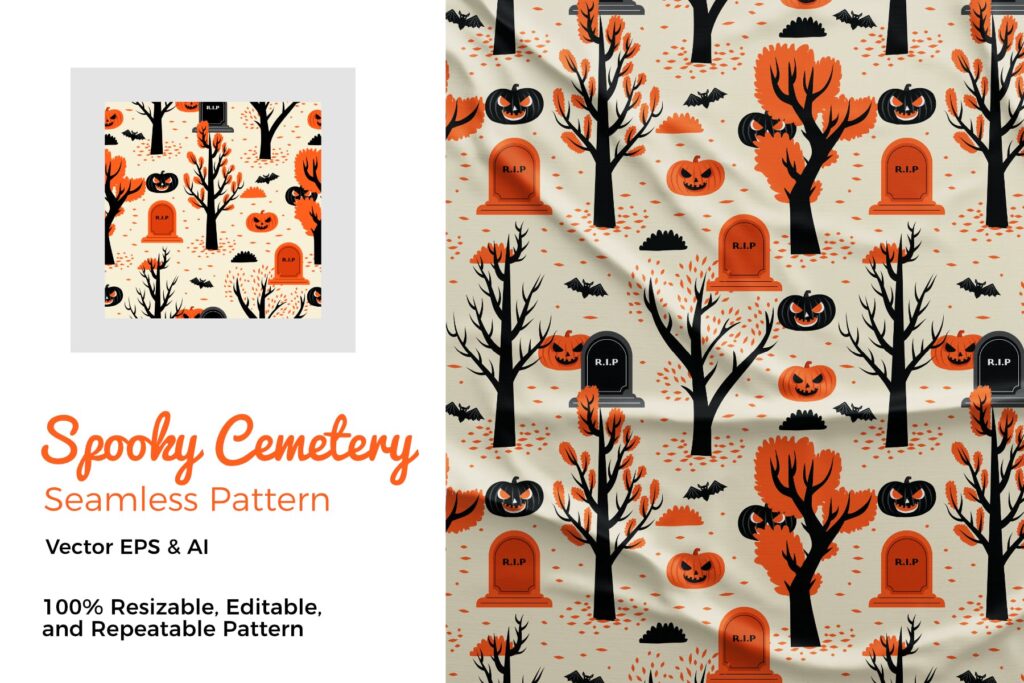 万圣节主题装饰元素布艺纹理装饰图案Halloween Tree Pattern插图