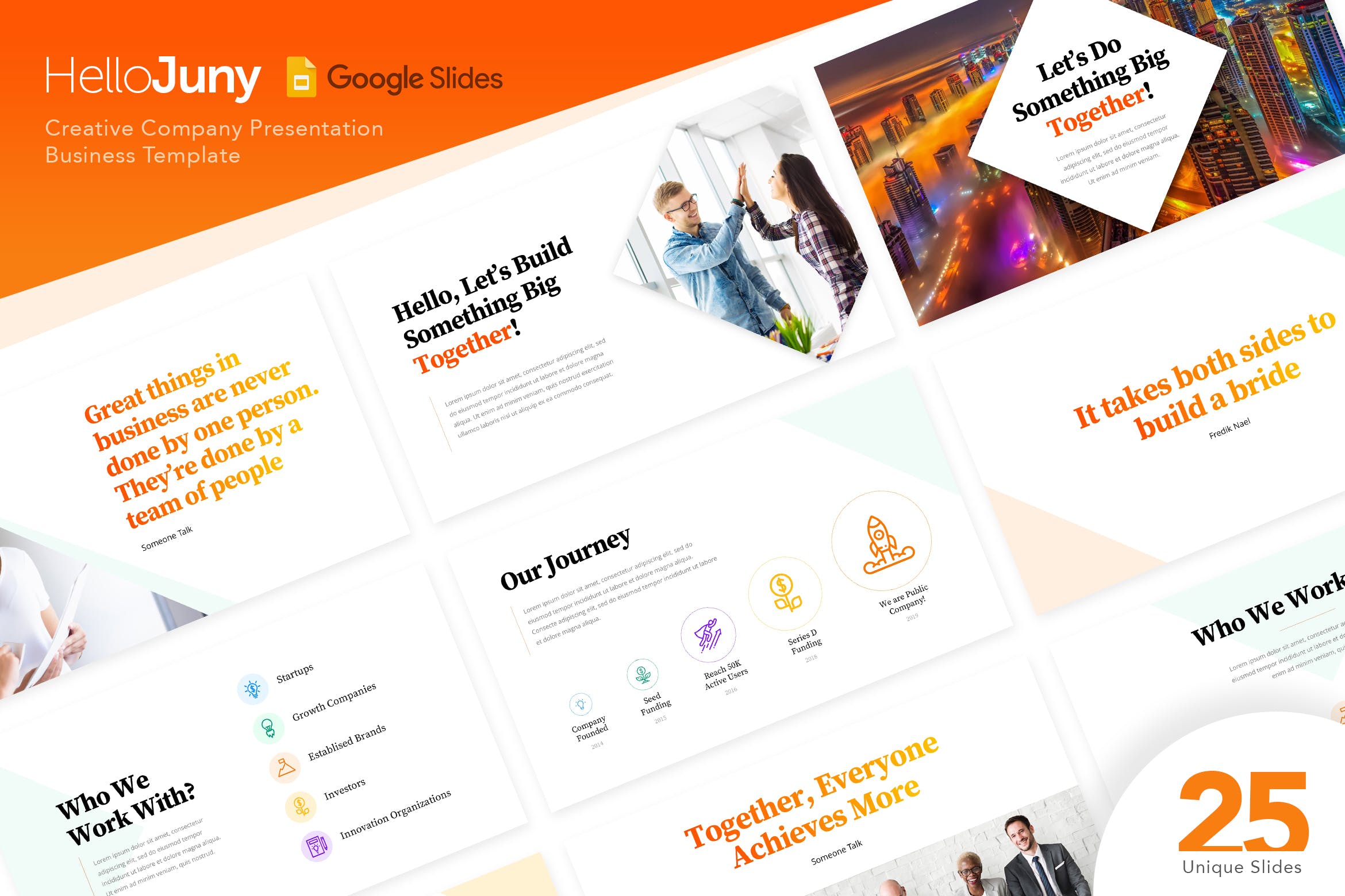 互联网企业路演PPT幻灯片模板HelloJuny Creative Company Business Google Slide