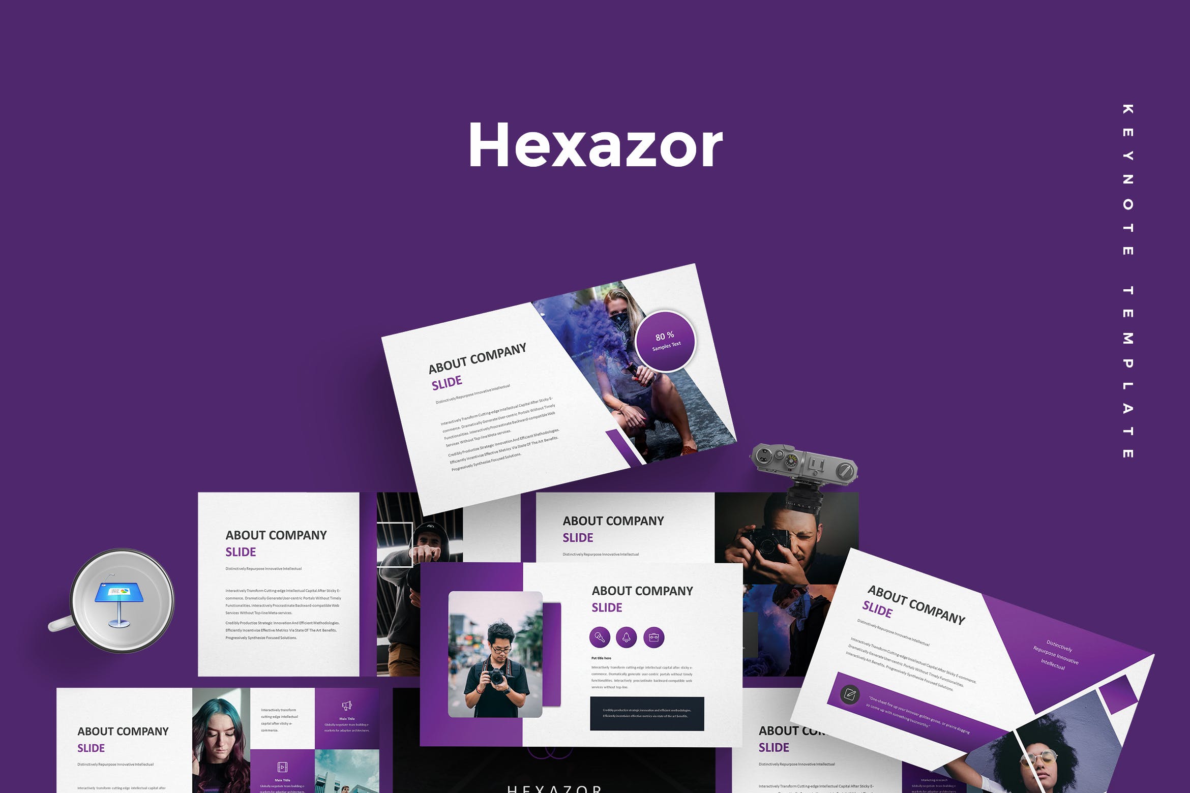 优雅高端紫色企业数据模版演示文稿Hexazor Keynote Template