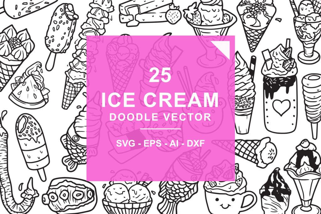 冰淇淋涂鸦矢量线性图标集Ice Cream Doodle Vector