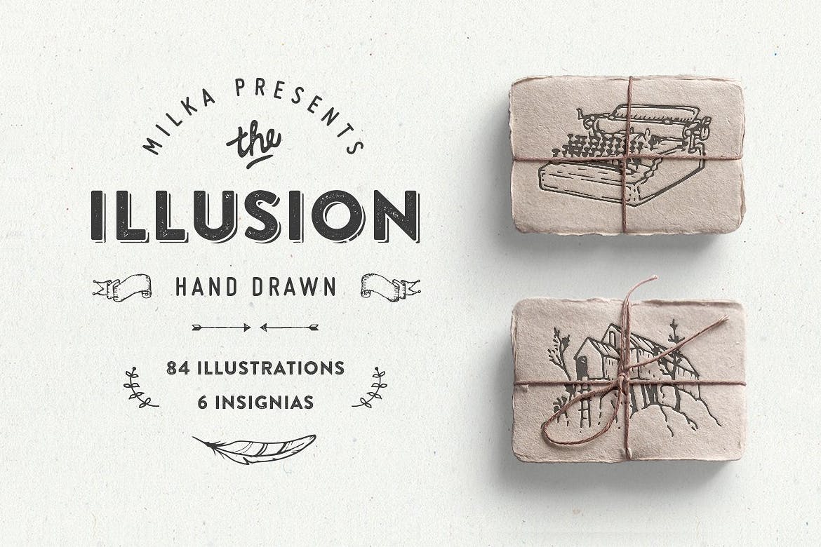 拟物化LOGO风格创意组合元素模板下载Illusion hand drawn collection插图