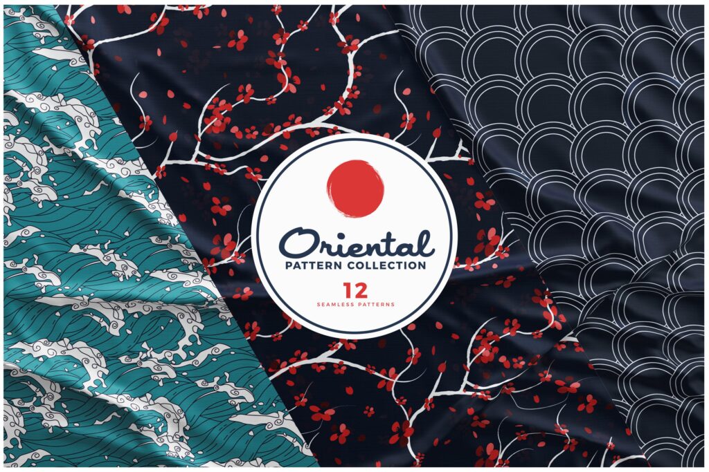 日本浮世绘主题矢量图案的合集Japanese Oriental Pattern Collection