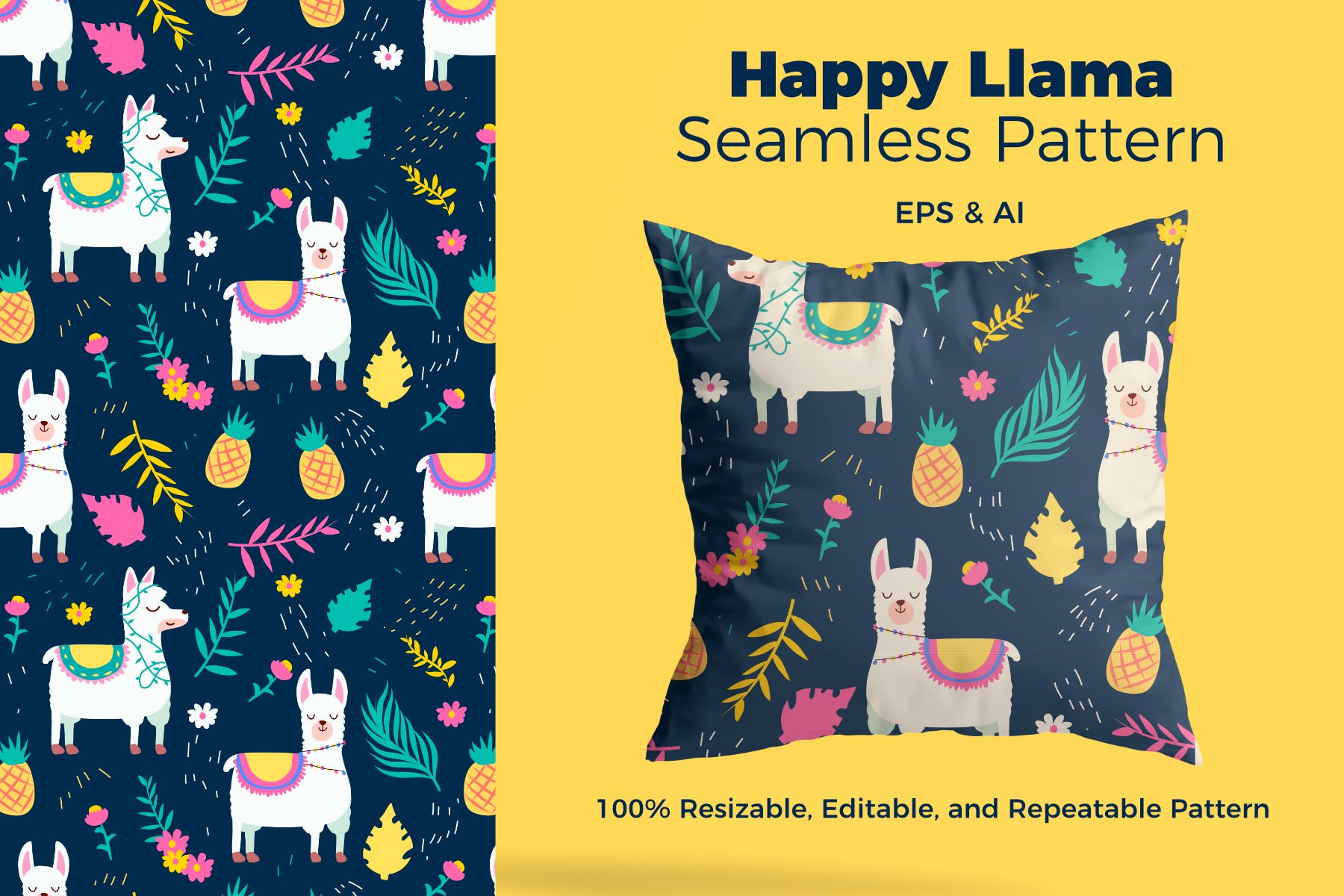 羊驼驼图案创意素材抱枕装饰纹理Llama Pattern插图