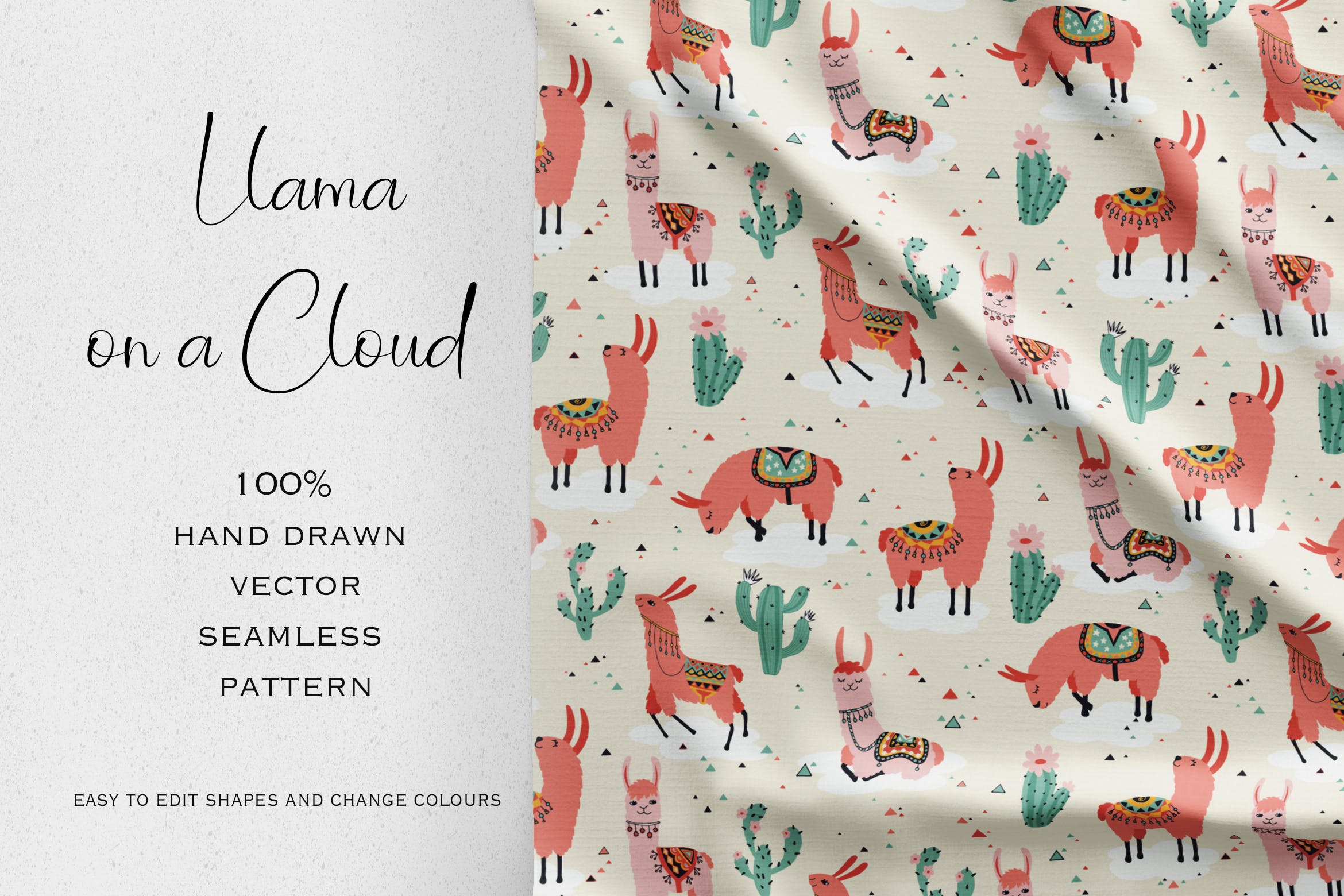 矢量动物创意图案纹理素材下载Llama on a cloud插图