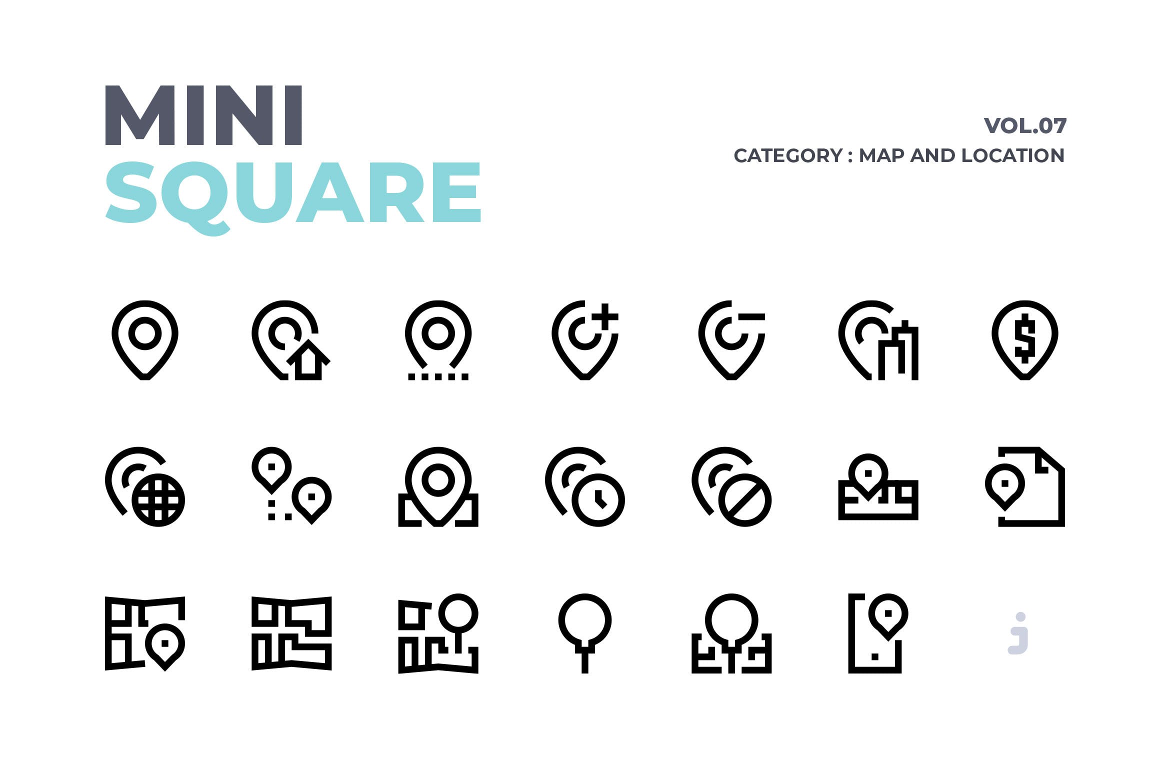  60个线性地图和位置图标源文件下载Mini square 60 Map and Location Icons