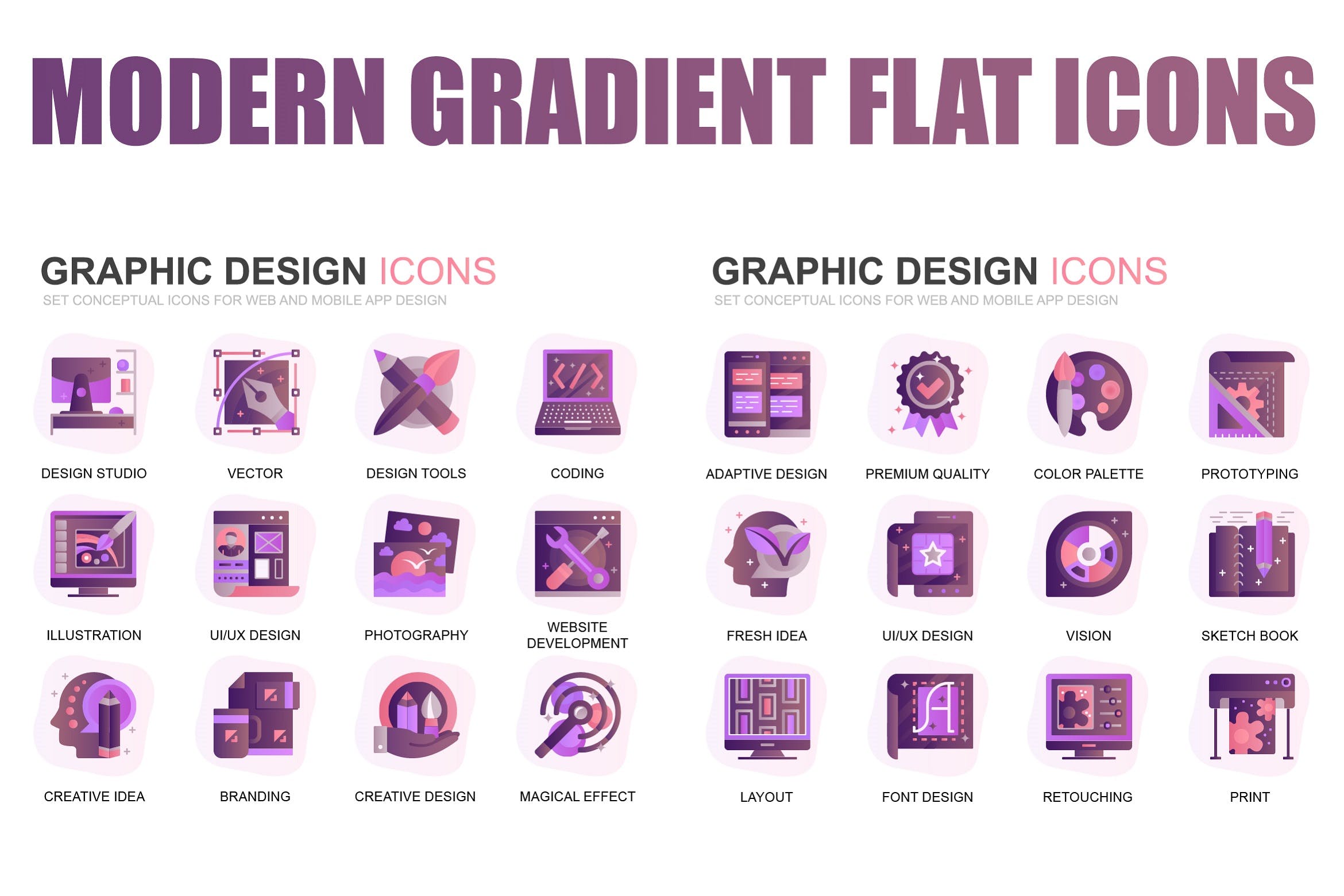 商业数据图标类图标扁平图标源文件下载Modern Set Gradient Flat Icons