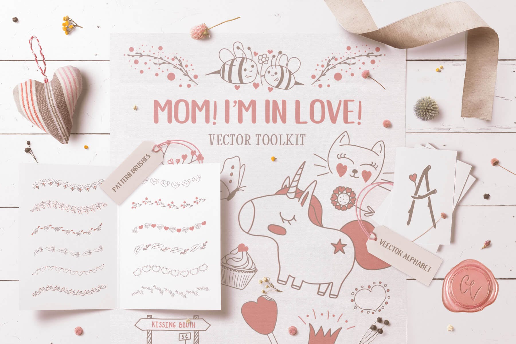 喜悦和甜蜜主题元素图形类别素材合集Mom I’m in Love Vector Set
