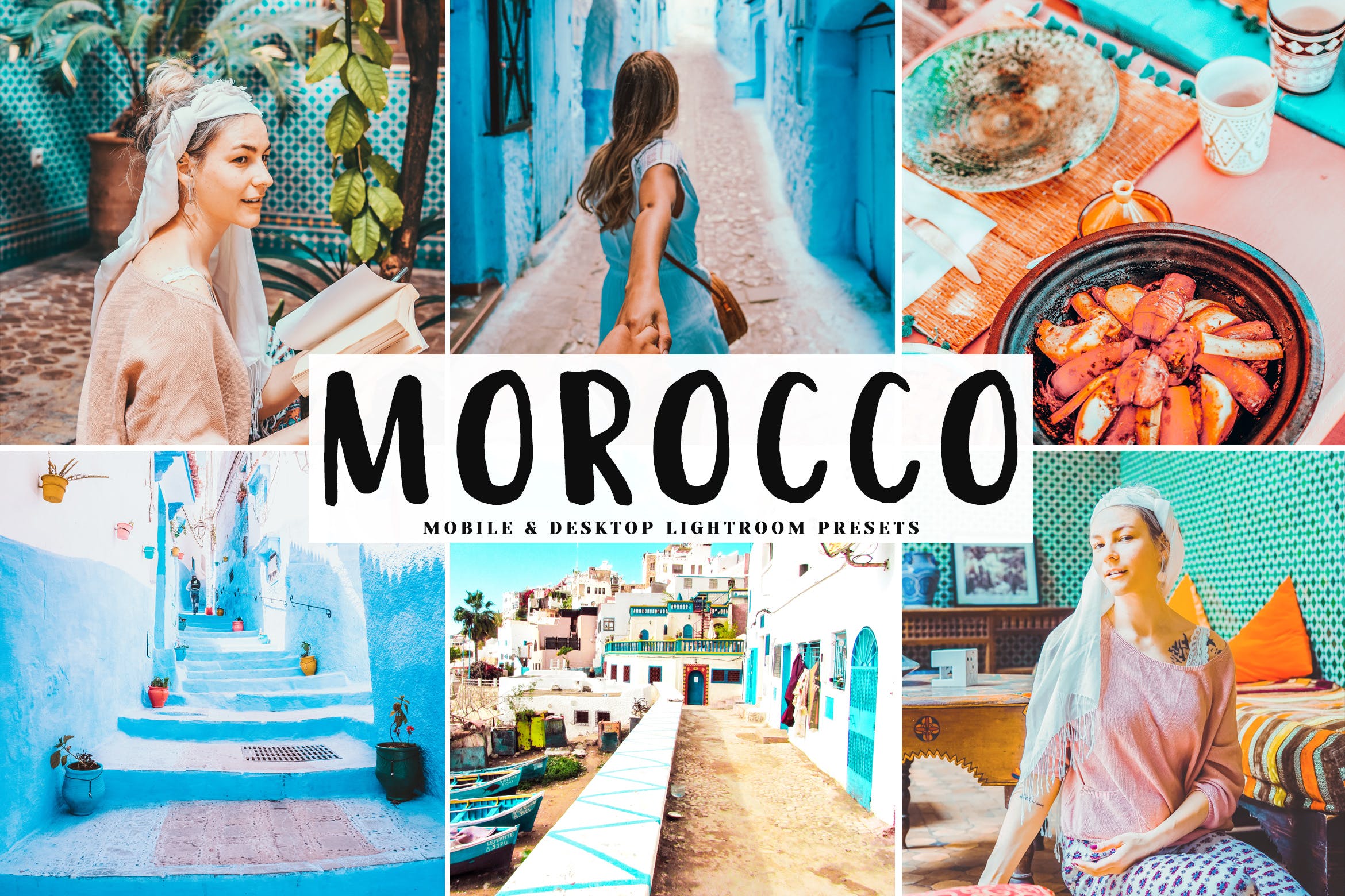 摩洛哥蓝色调后期调色滤镜LR预设Morocco Mobile Desktop Lightroom Presets