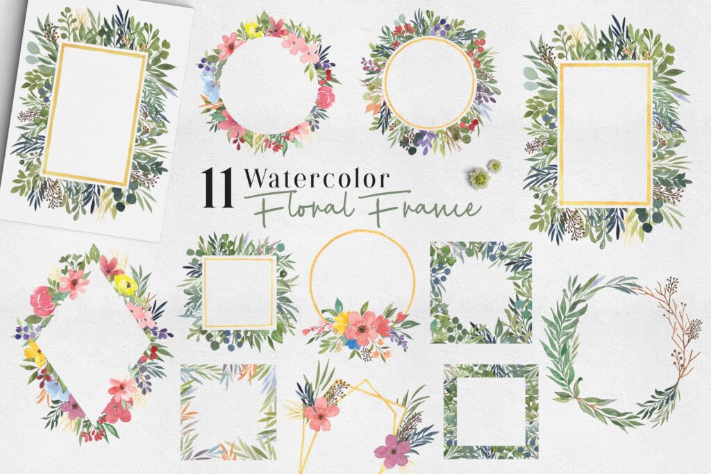 11个水彩花框创意图案纹理图案下载Ofi 11 Watercolor Floral Frame