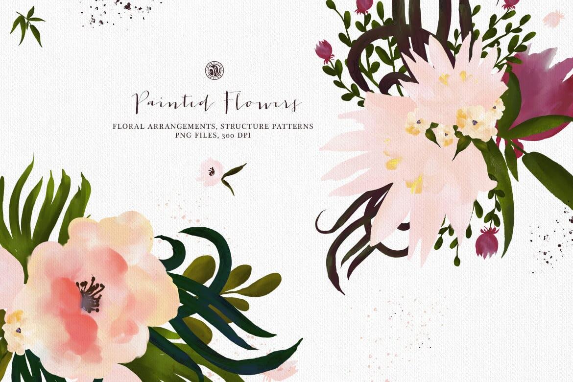 彩绘花卉品牌手提袋包装装饰图案素材Painted Flowers