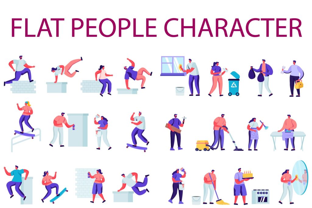 潮流运动场景运动扁平化人物商业角色插画素材下载People Character Creator Kit Mgtbv5z