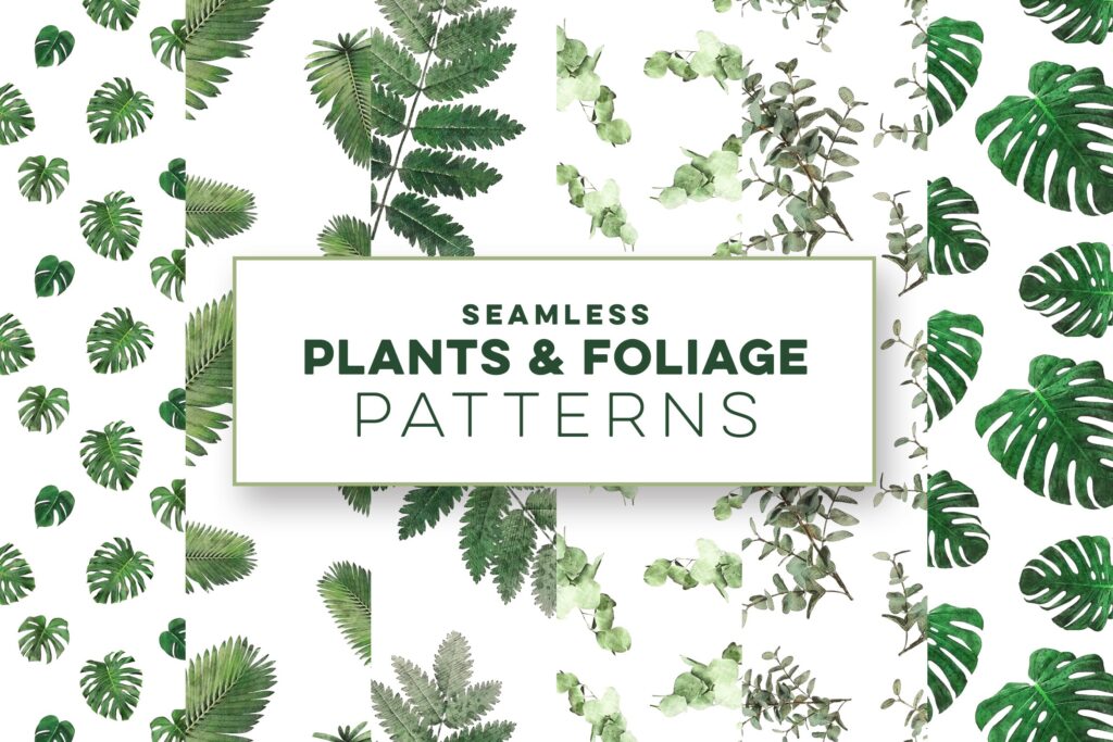 20种植物和叶子组合装饰图案企业品牌VI装饰图案Plants Foliage Seamless Patterns