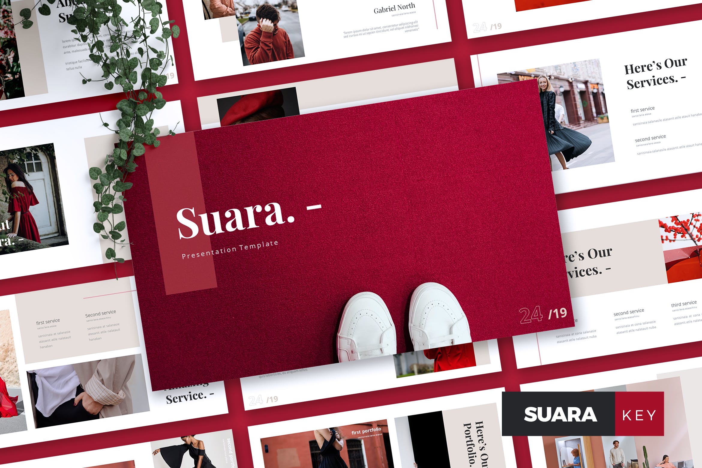 现代创意独特现代风格多用途的幻灯片模板SUARA Fashion Keynote Template