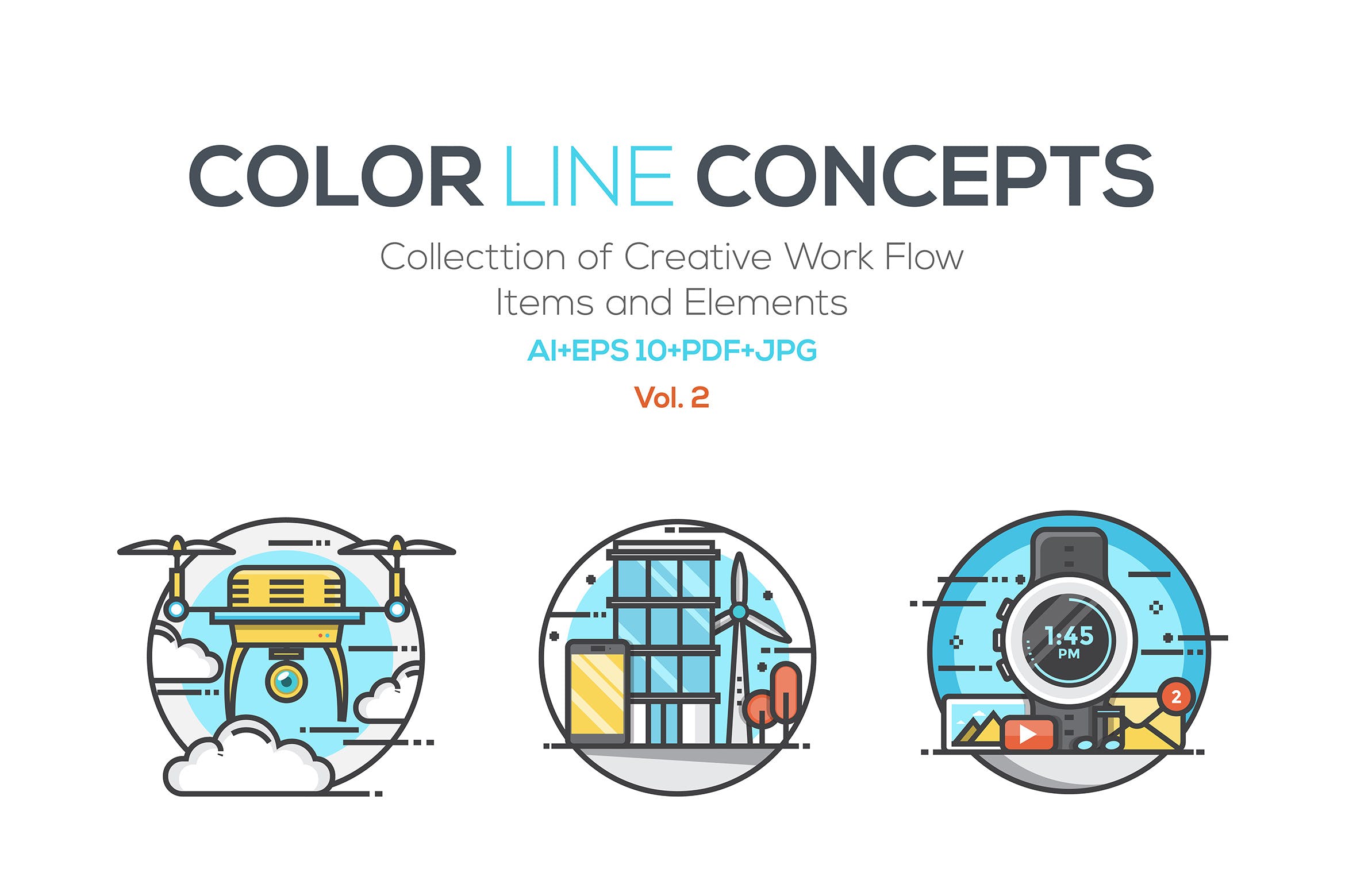 一组虚拟现实眼镜图标描边风图标Set of Flat Color Line Concepts Lsq7pc