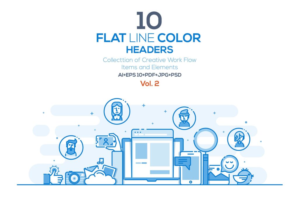 j金融商务场景主题插画Set of Flat Line Color Headers Gbl67j