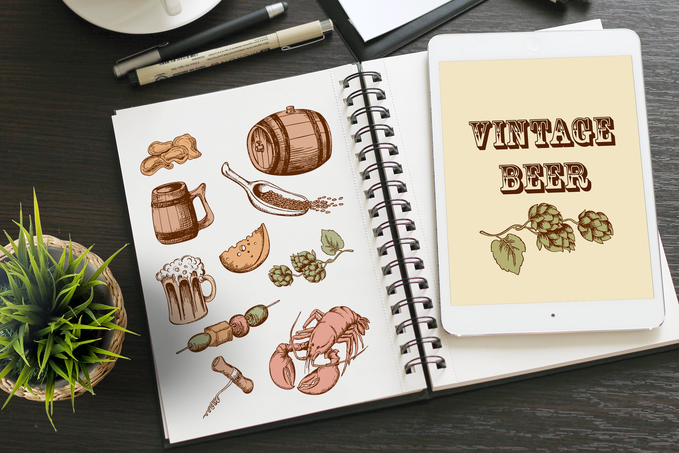 手绘矢量啤酒和复古图标源文件下载Set of Vintage Beer插图