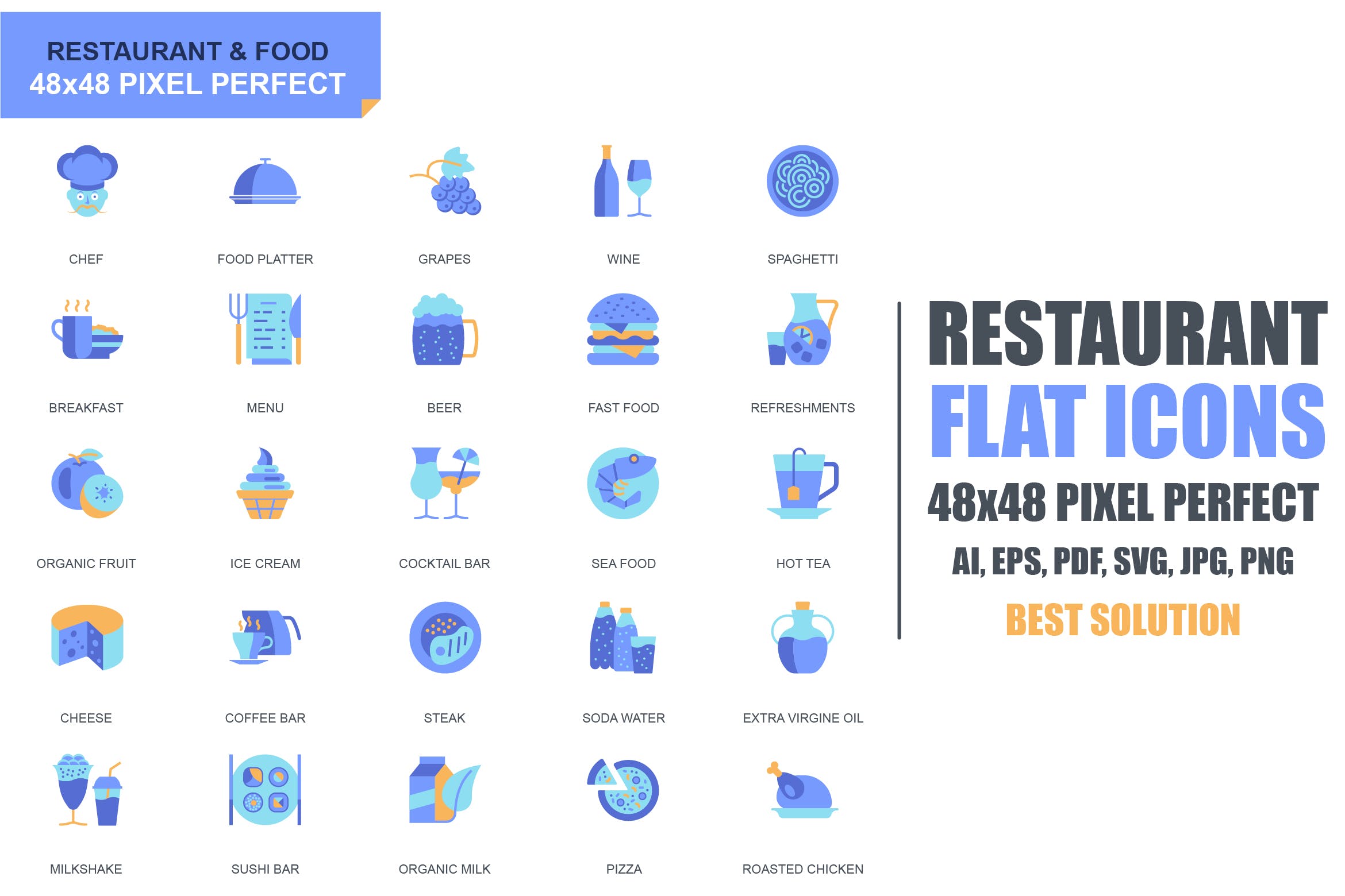 餐厅和食品创意图标源文件下载Simple Set Restaurant and Food Flat Icons