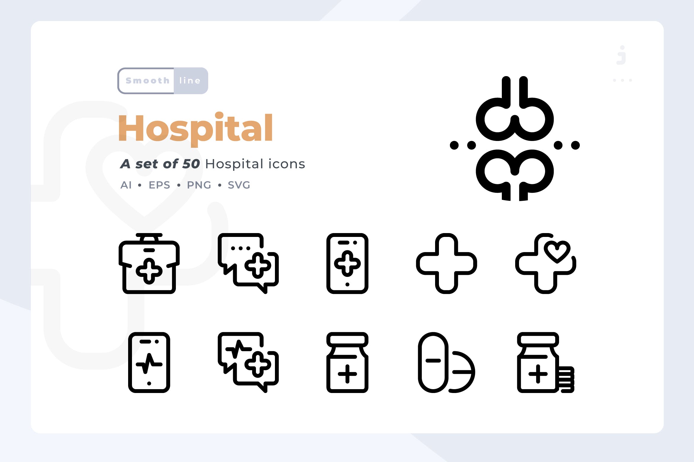 50个医院相关线性图标源文件下载Smoothline 50 Hospital icon set