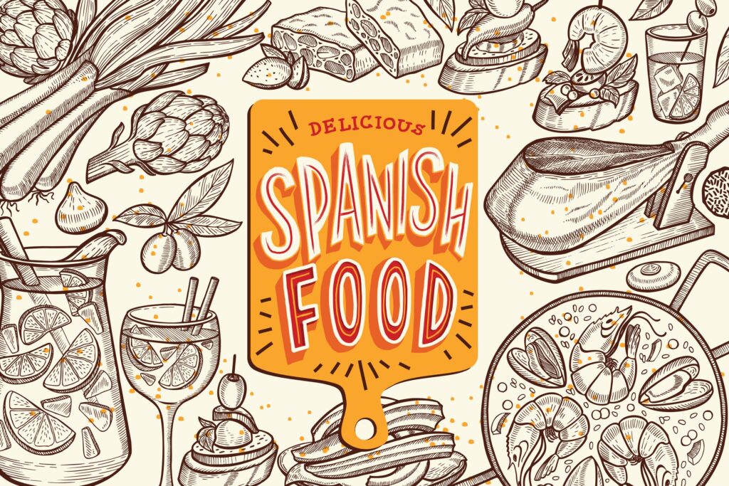 西班牙食品海鲜饭手绘元素品牌装饰图案纹理Spanish Food Hand Drawn Graphic