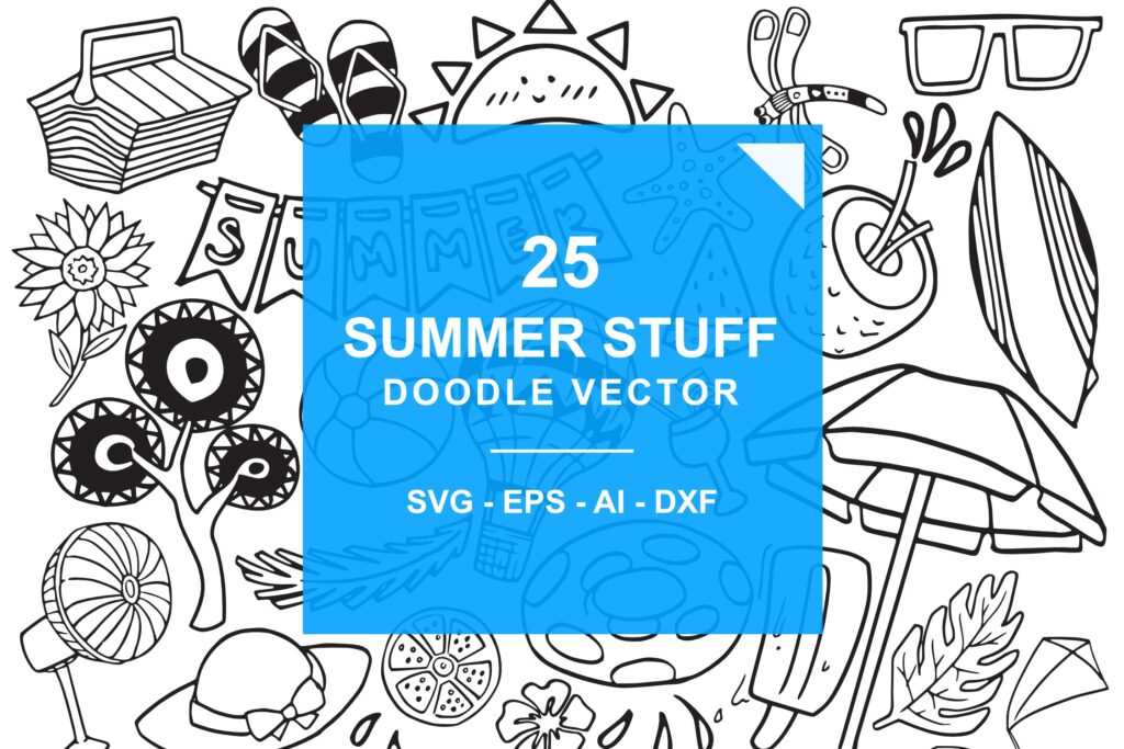 25个夏天主题元素涂鸦图标素材Summer Stuff Doodle Vector插图