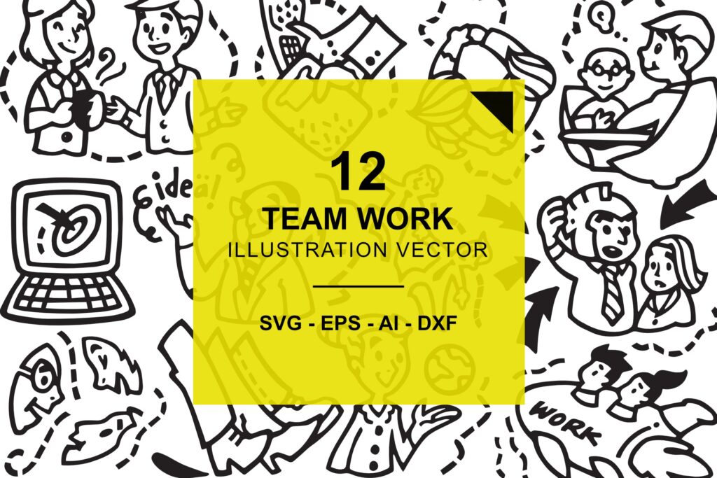 12个团队工作涂鸦插图装饰图案Team Work Illustration Vector