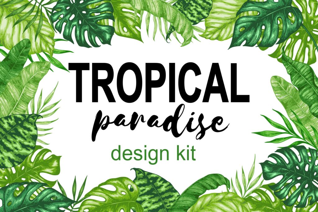 20个矢量热带森林树叶装饰图案花纹Tropical Paradise Design Kit
