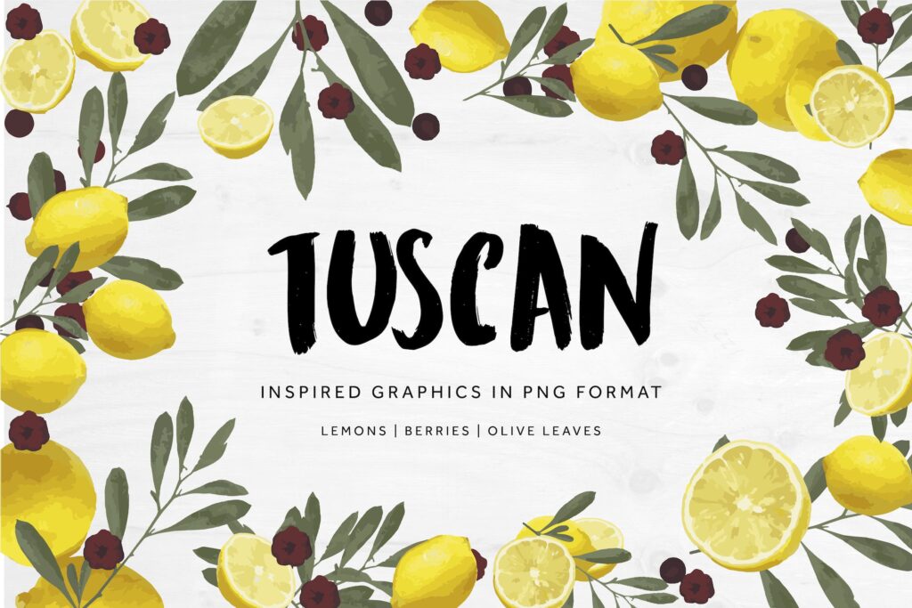 柠檬创意场景插画装饰图案纹理下载Tuscan Inspired Graphics