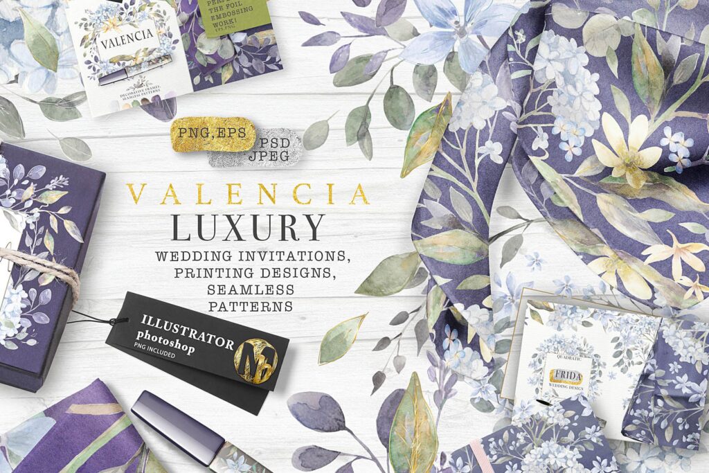 豪华贵族奢华花卉主题水彩装饰图案VALENCIA luxury watercolors