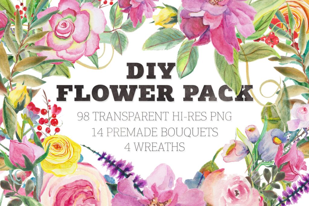 98个水彩元素花卉装饰图案花纹Watercolor DIY Pack插图