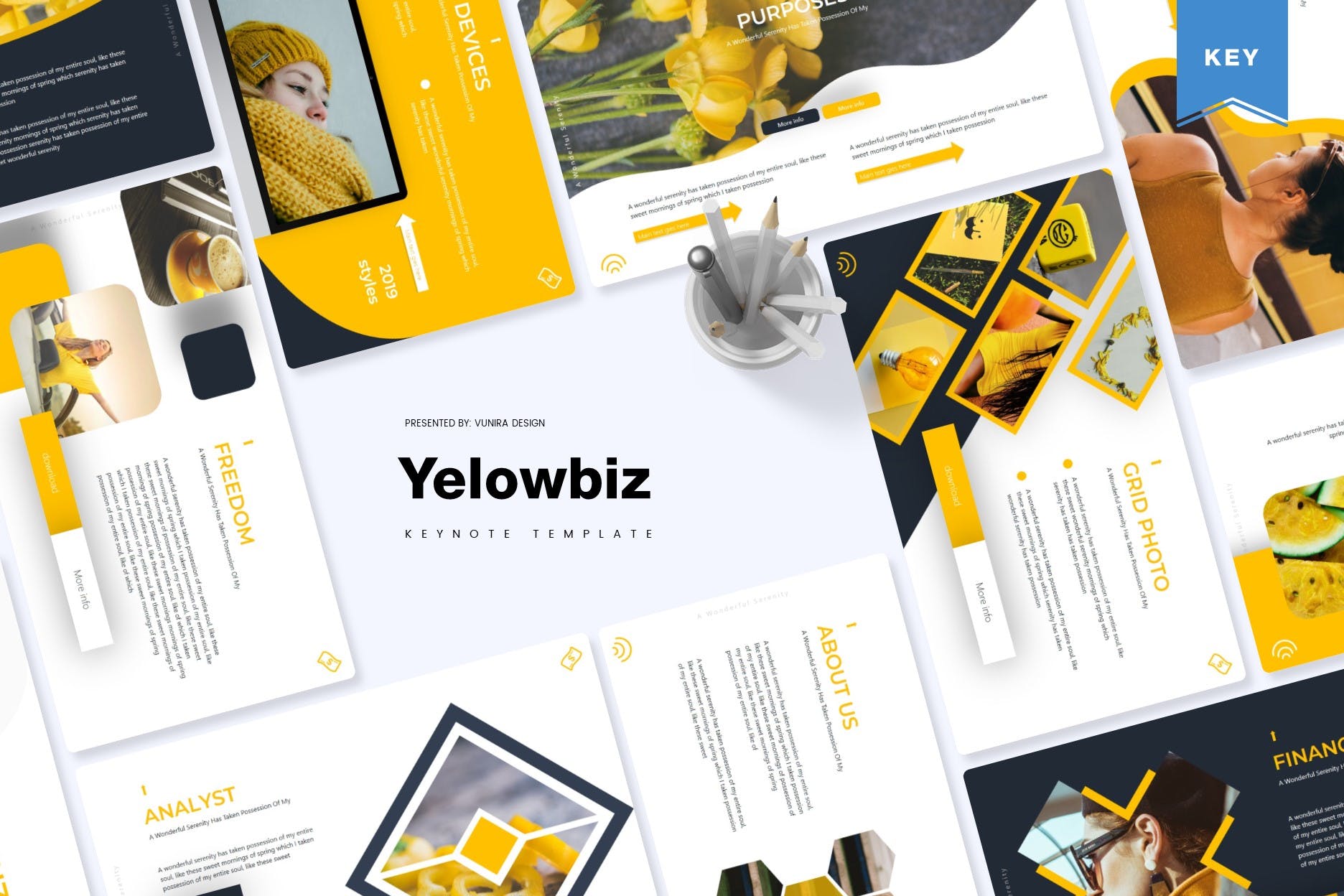 柠檬色调物语快乐工作活动宣导幻灯片模板素材下载yellowbiz Keynote Template 设计口袋