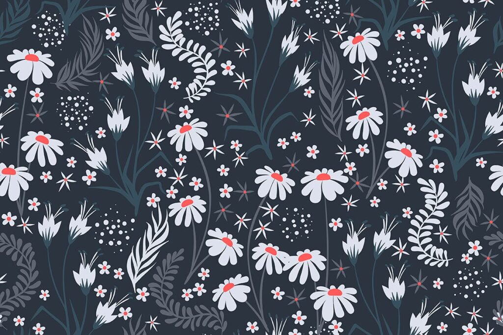 五彩雏菊植物服装品牌装饰图案花纹Chamomile Field Floral Seamless Patterns插图10
