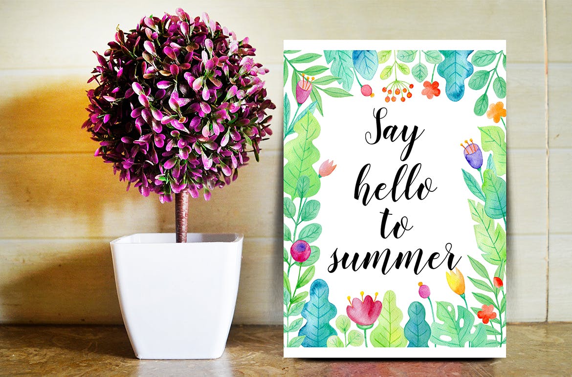 手绘水彩花卉图形元素装饰图案纹理花纹素材Summer Garden Watercolor Design Kit插图10