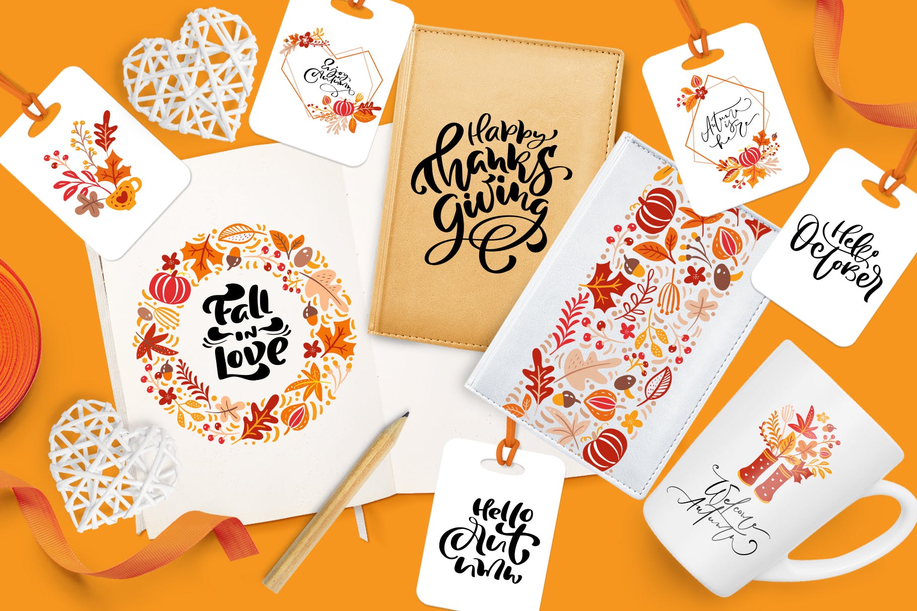 矢量书法和花卉元素图案花纹素材Autumn vector calligraphy floral elements插图11