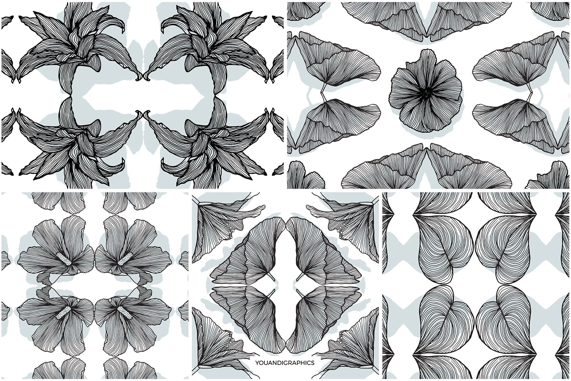 线条艺术花卉矢量图案元素Lineart Floral Patterns Elements插图11