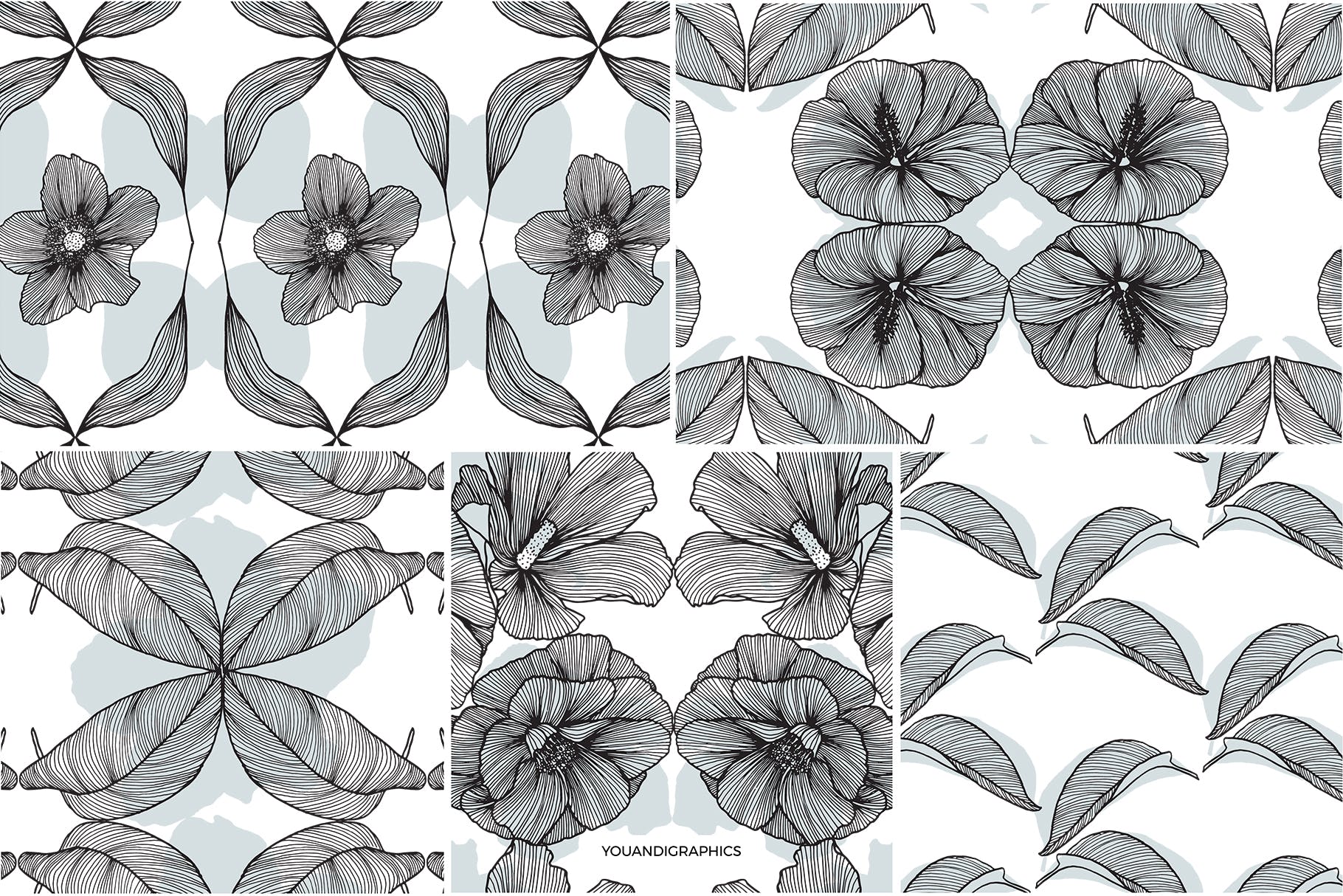 线条艺术花卉矢量图案元素Lineart Floral Patterns Elements插图14