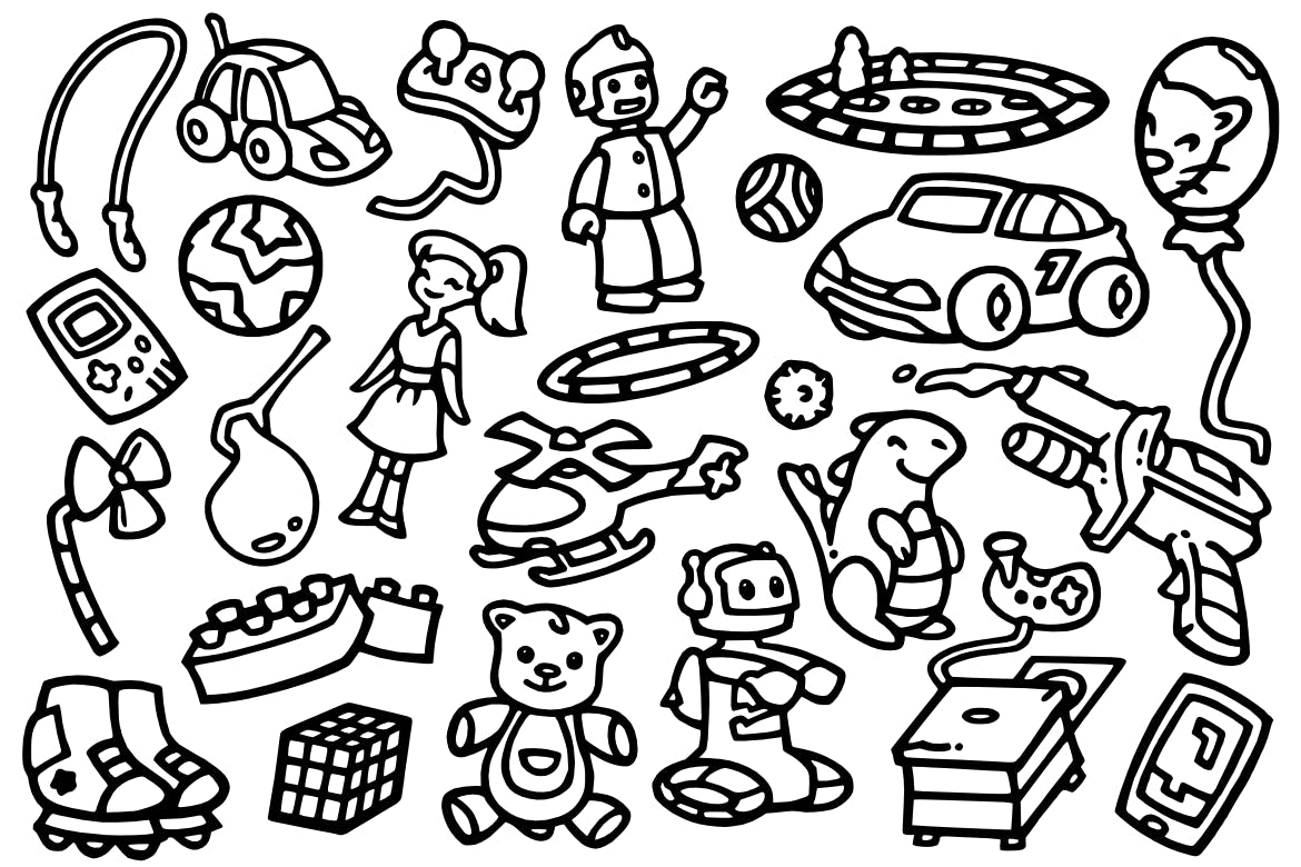 25个玩具和游戏涂鸦创意图线性图标源文件下载25 Toys and Game Doodles插图1