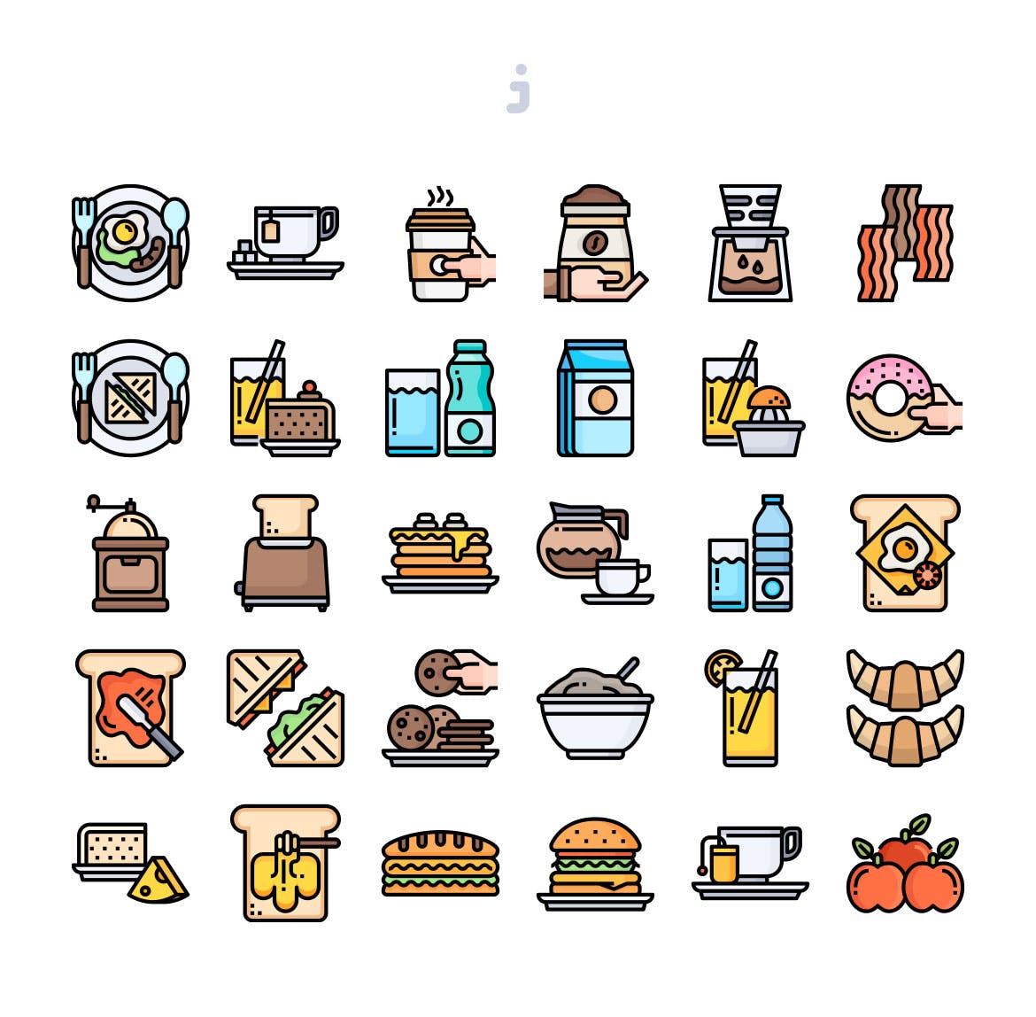 30个早餐图标30 Breakfast Icons插图1