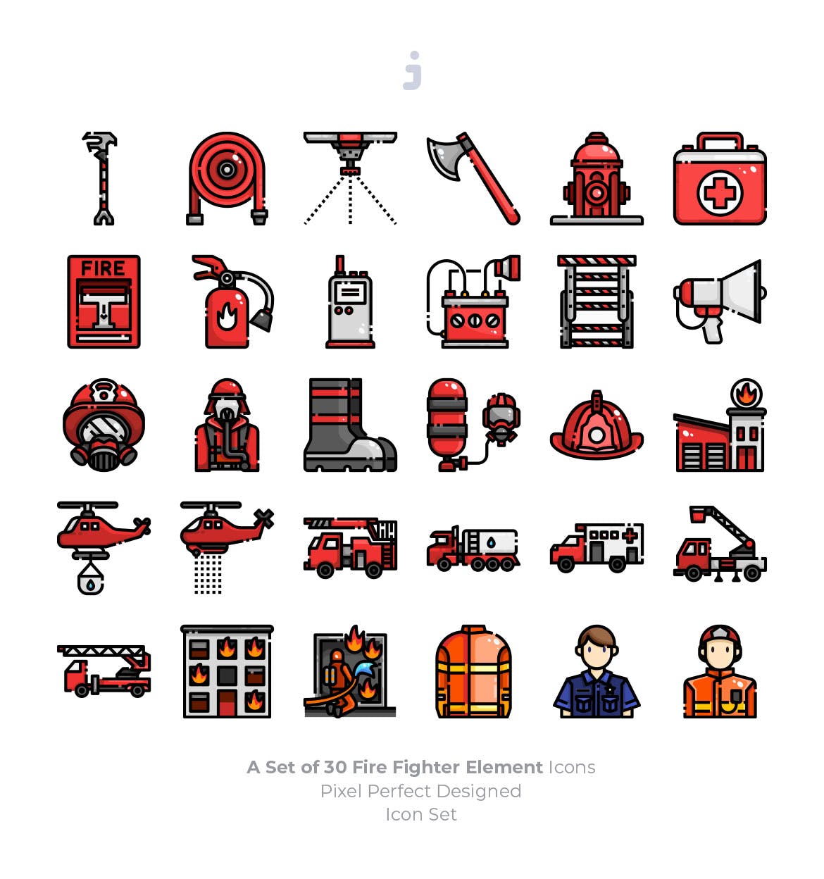  30消防队员元素线性图标源文件下载30 Fire Fighter Icons插图