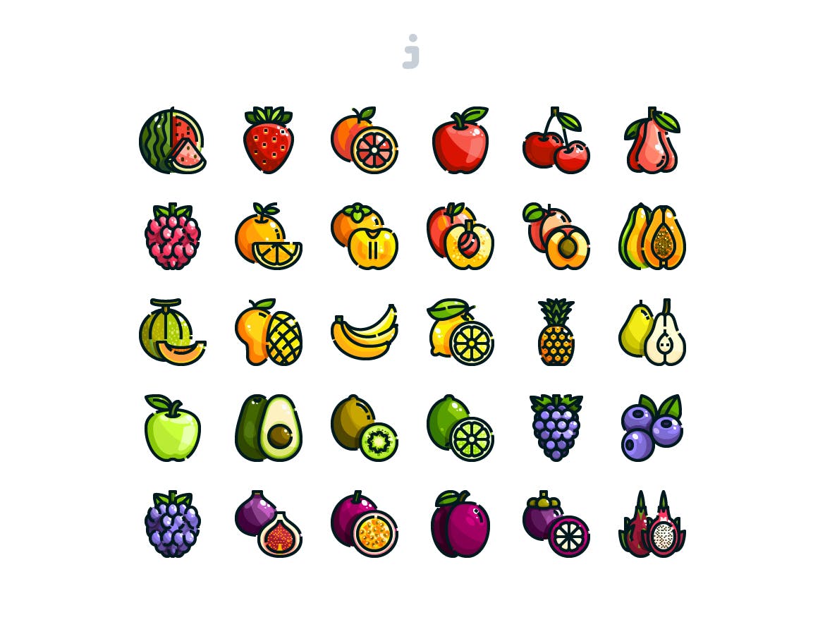 30个水果系列描边风图标源文件下载30 Fruits Icons插图1