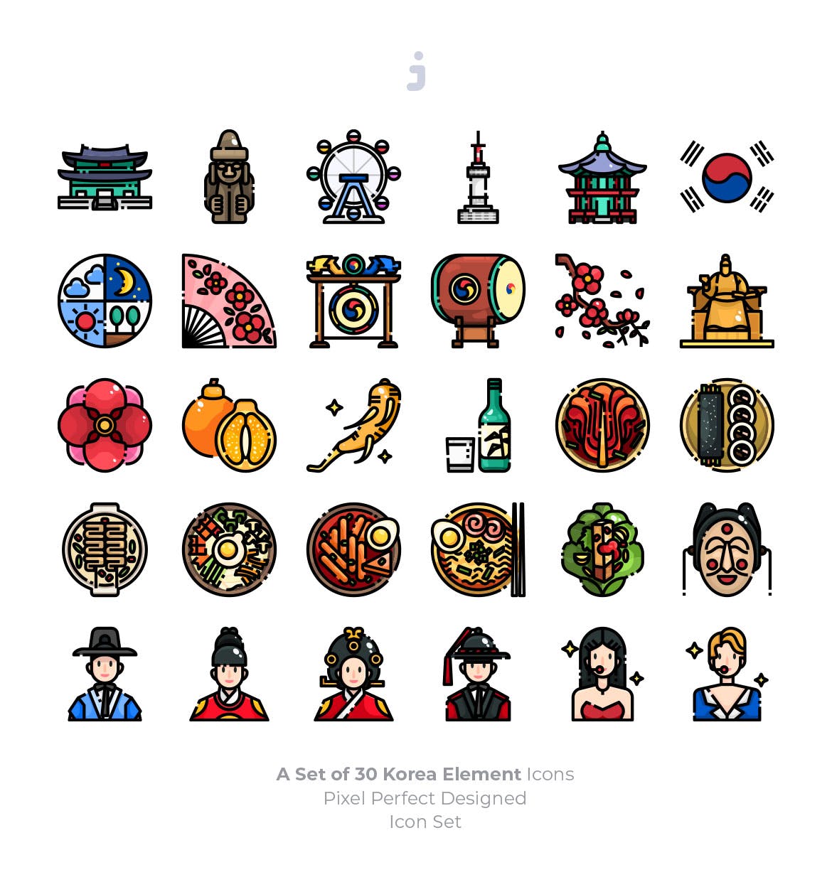 30个韩国元素描边风图标源文件下载30 Korea Element Icons插图1