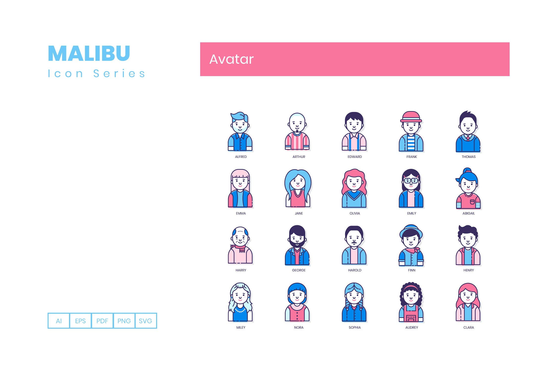 50个MEB风格人物头像图标原文件下载50 Avatar Icons Mailbu Series插图1