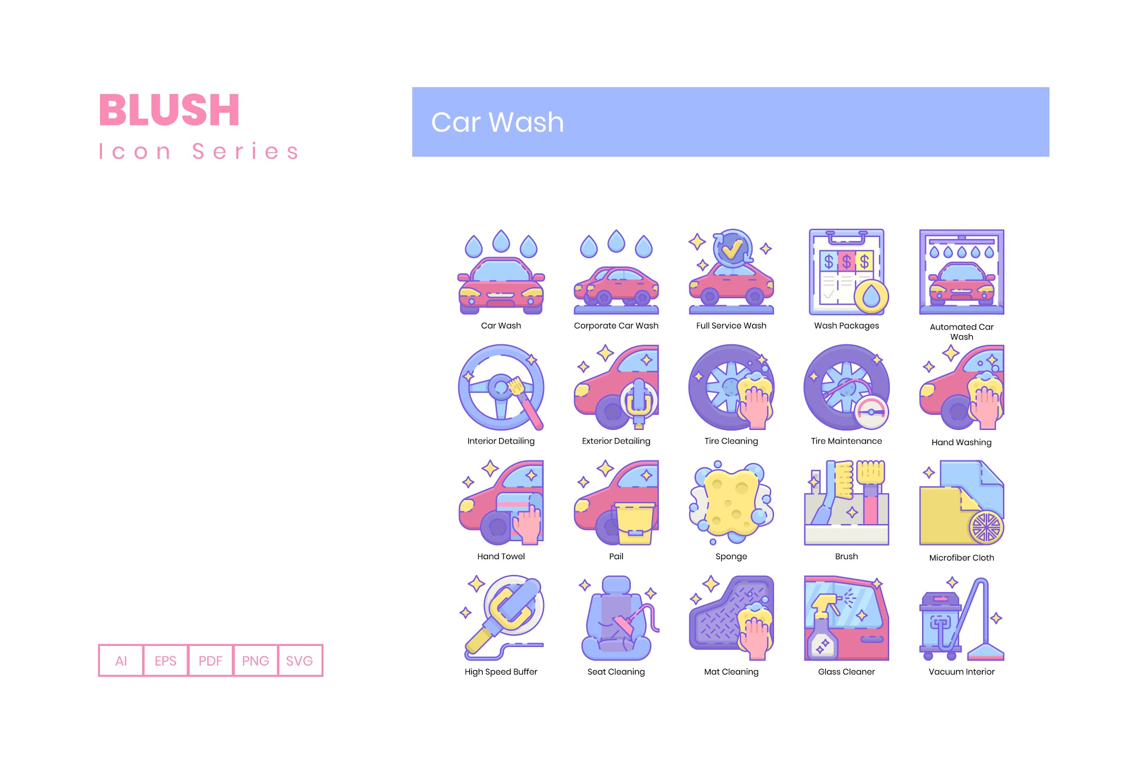 50个描边风洗车系列矢量图标源文件下载50 Car Wash Icons Blush Series插图1