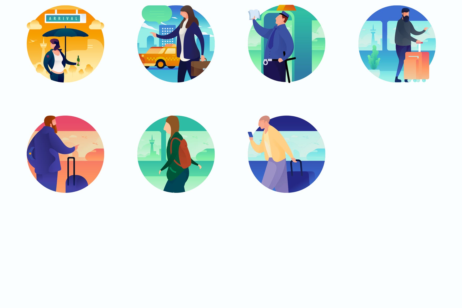 矢量曲线出行旅行类概念插图风图标源文件下载Airport Curvy People Concept Illustrations插图1