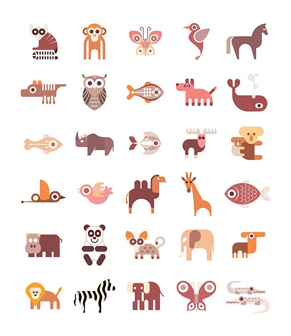 动物系列扁平化图标源文件下载Animals Fish and Birds set of flat vector icons插图1